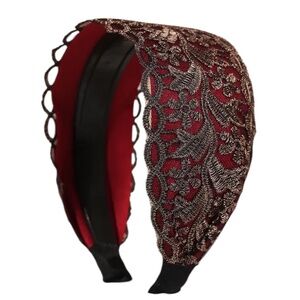 Gold Shimmering Lace Burgundy Headband